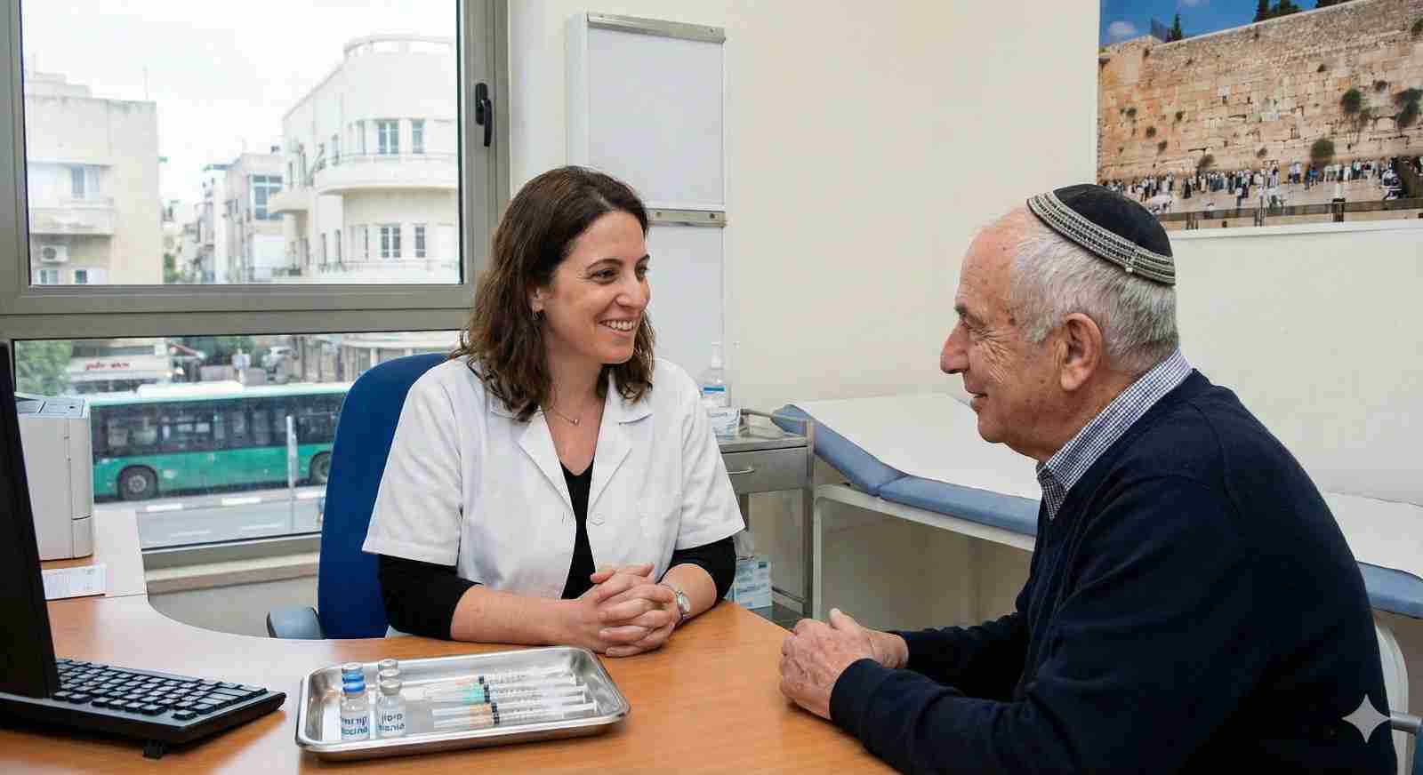 אחות מבצעת חיסון נגד שפעת בקופת חולים לילד או מבוגר, אילוסטרציה באמצעות ננו בננה: אודי דוד בן דוד